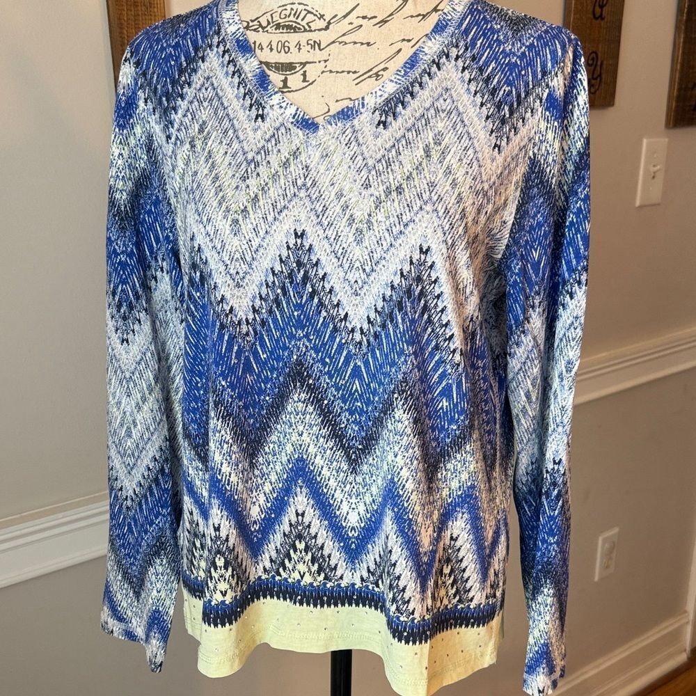Weekends by Chico's Blue and White Blouse